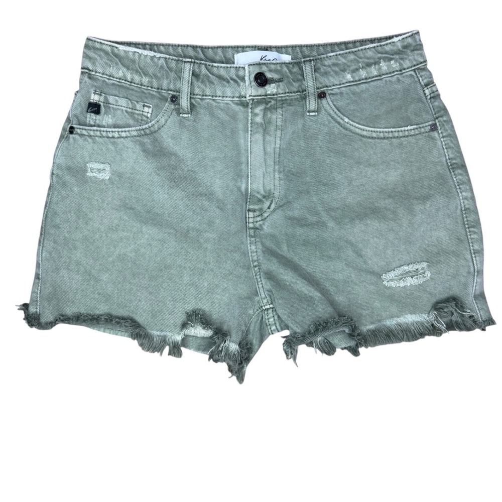 KanCan Olive Green High Rise Distressed Raw Hem Denim Shorts KC7259NOL Size 7/27